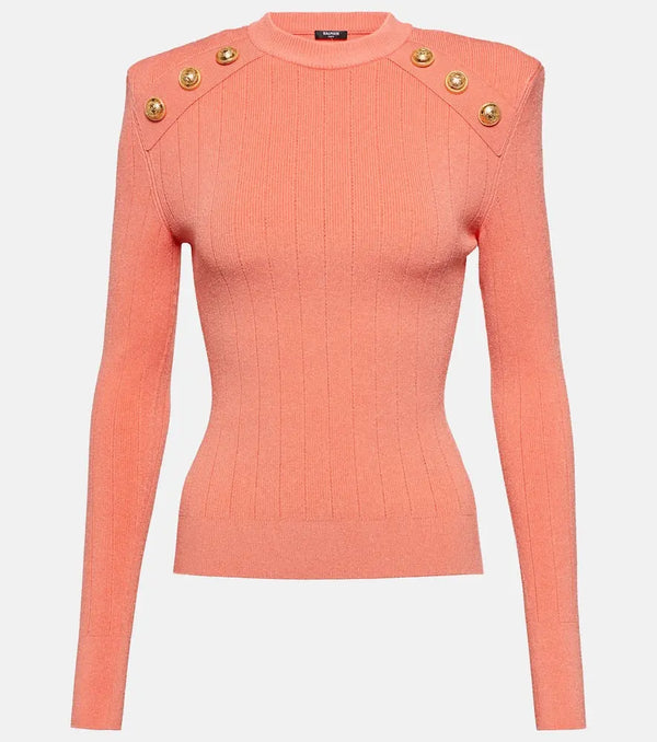 Balmain Embellished ribbed-knit sweater | LYBSTORE