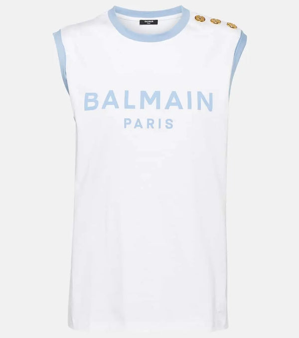 Balmain Logo cotton jersey tank top | LYBSTORE