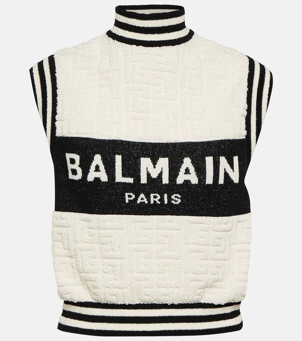 Balmain Logo jacquard bouclé top