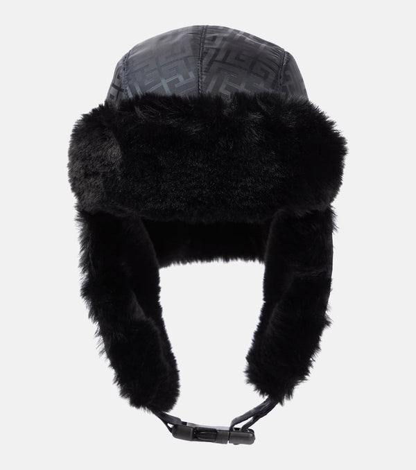 Balmain Monogram faux fur-trimmed hat