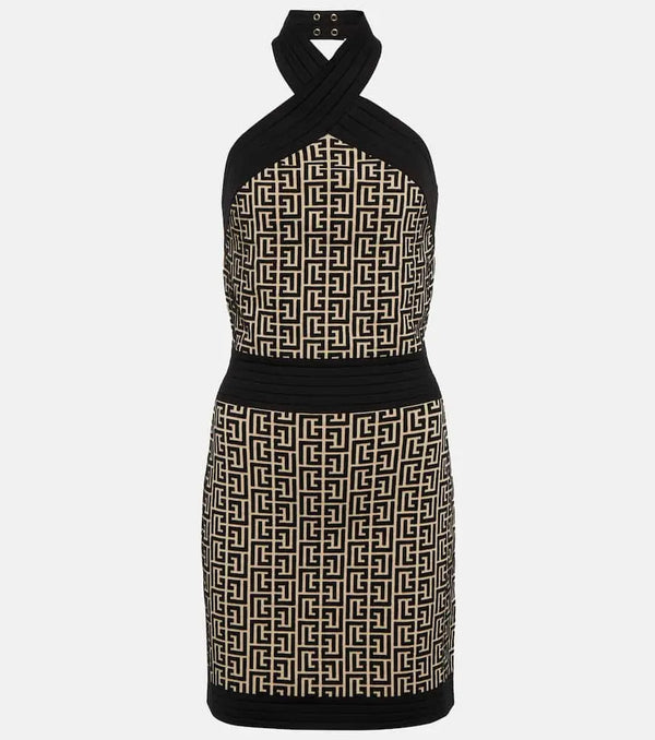 Balmain Monogram halter-neck minidress | LYBSTORE