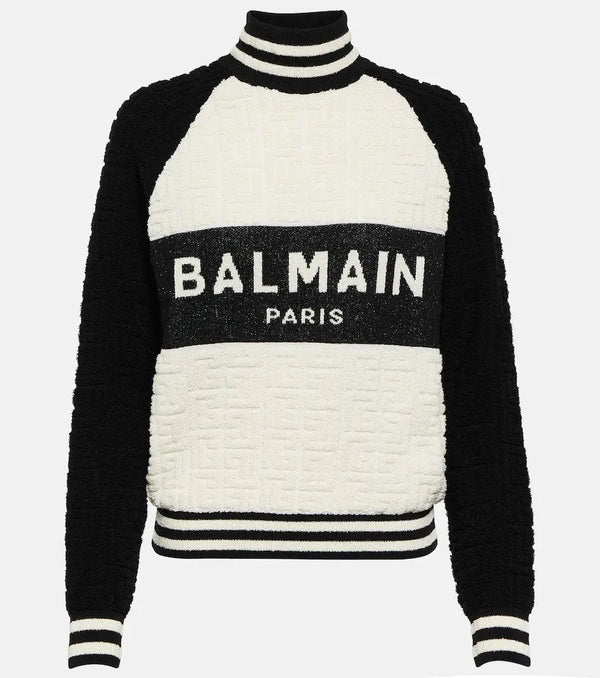 Balmain Monogram jacquard wool and cotton-blend sweater | LYBSTORE