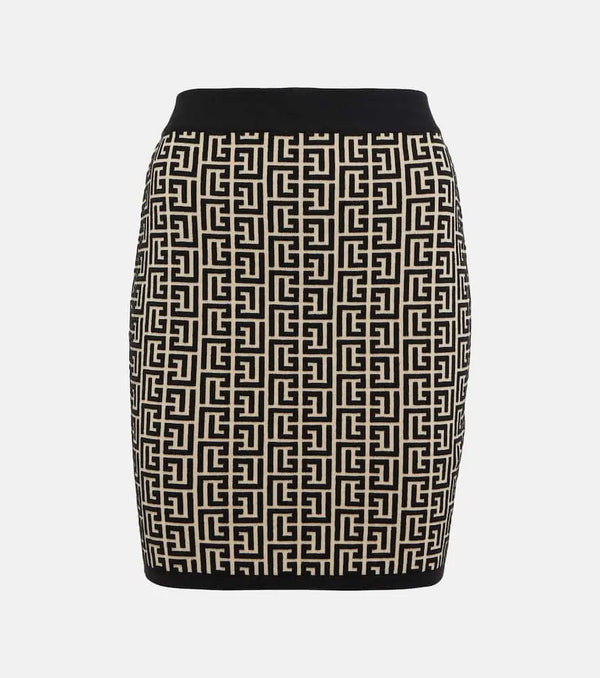 Balmain Monogram wool-blend miniskirt | LYBSTORE