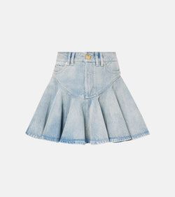 Balmain Pleated denim miniskirt