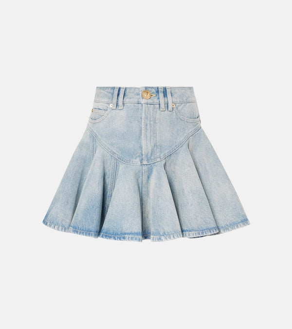 Balmain Pleated denim miniskirt