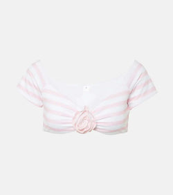 Bananhot Stefani striped off-shoulder crop top