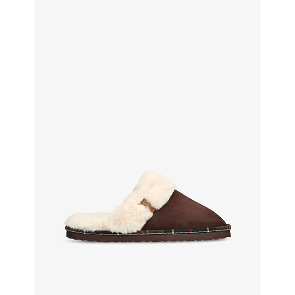 Barbour Claudia checked-trim faux-suede slippers | Barbour