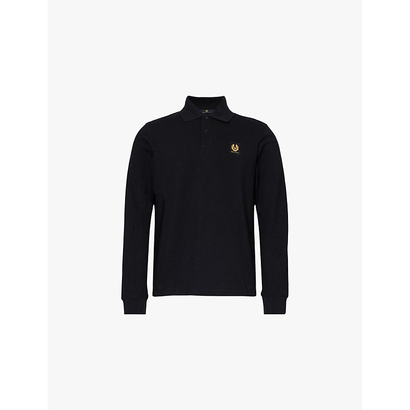 Mens Belstaff Brand-patch long-sleeve relaxed-fit cotton-pique polo shirt