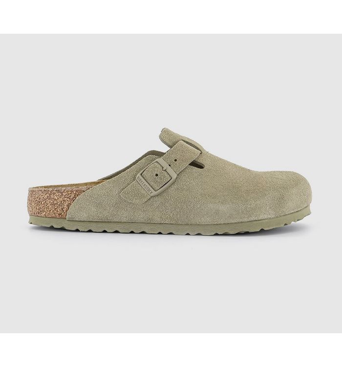 Birkenstock Mens Boston Clogs Faded Khaki Suede In Green