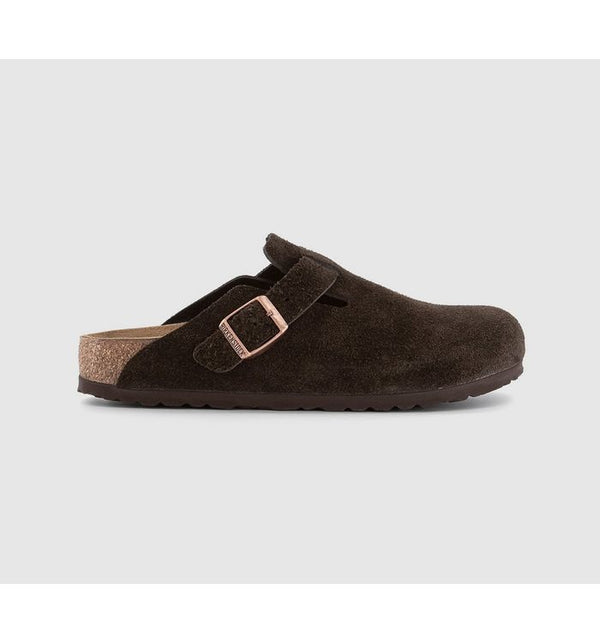 Birkenstock Mens Boston Clogs Suede Mocca In Brown