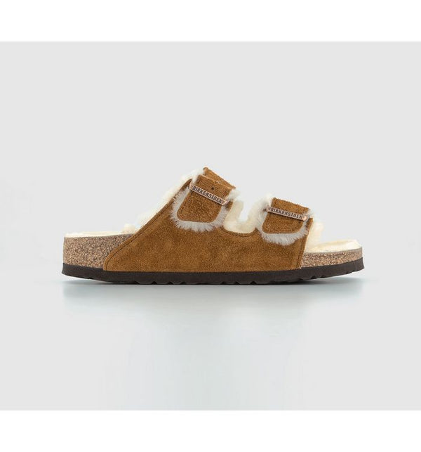 Birkenstock Womens Arizona Shearling Sandals Mink In Natural