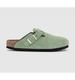 Birkenstock Womens Boston Clogs Green Tea Suede