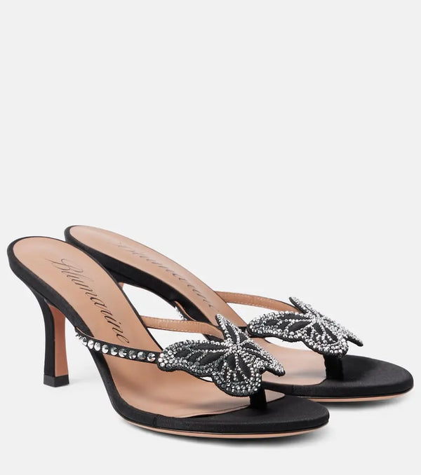 Blumarine Butterfly 75 embellished satin mules | LYBSTORE