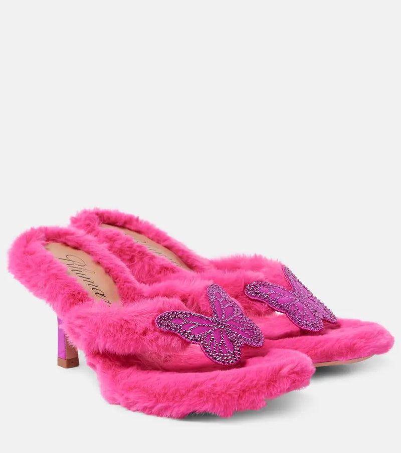 Blumarine Butterfly 75 faux fur sandals | LYBSTORE