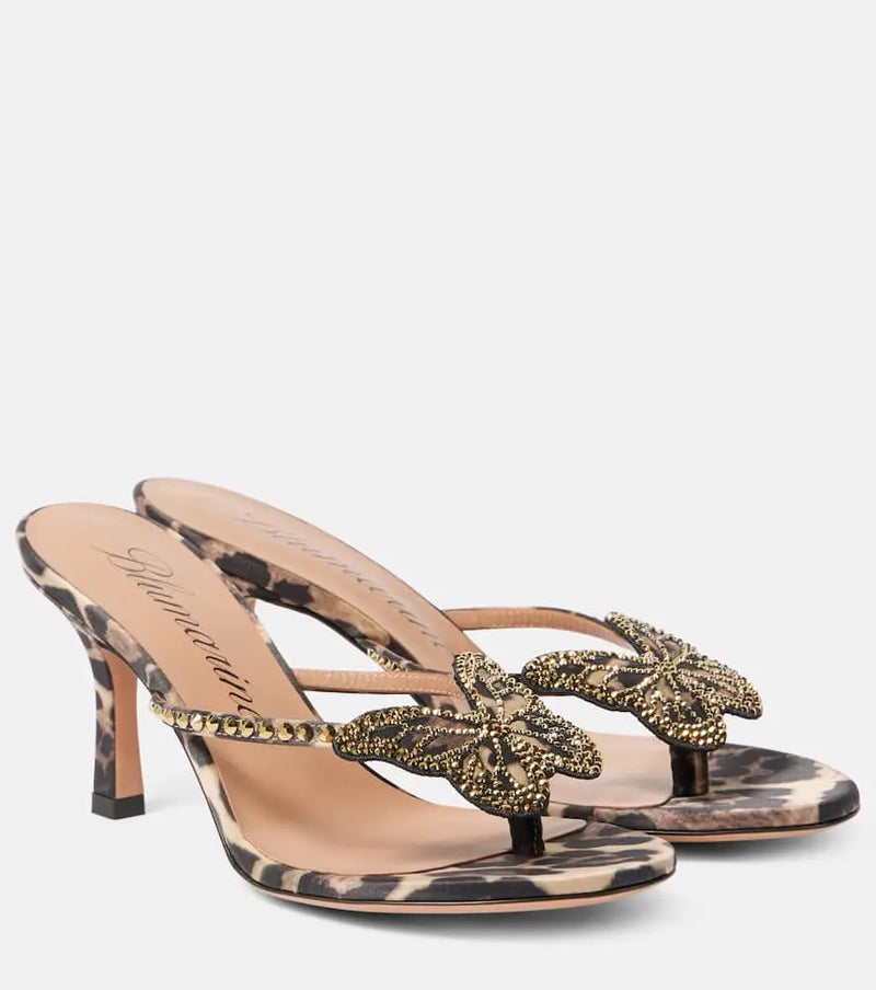 Blumarine Butterfly 75 leopard-print sandals | LYBSTORE