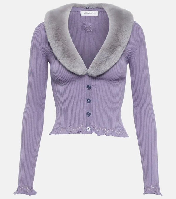 Blumarine Faux fur-trimmed cardigan | LYBSTORE