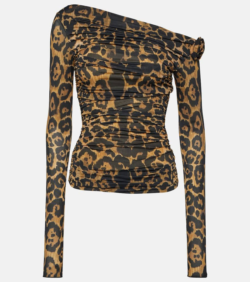 Blumarine Floral-appliqué leopard-print top