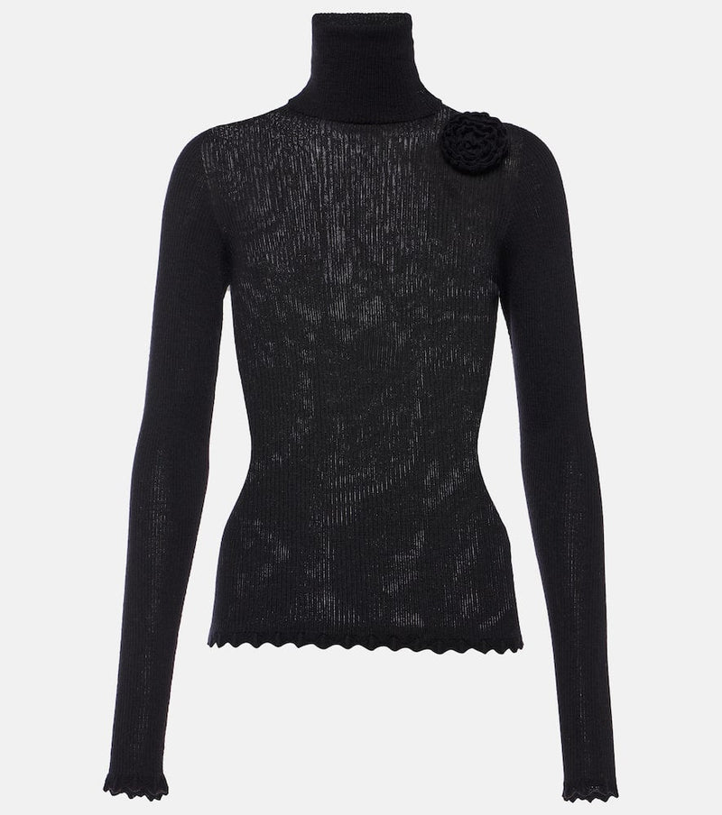 Blumarine Floral-appliqué wool turtleneck sweater