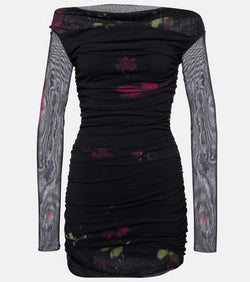 Blumarine Floral ruched mesh minidress