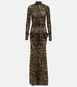 Blumarine Leopard-print floral-appliqué maxi dress | LYBSTORE