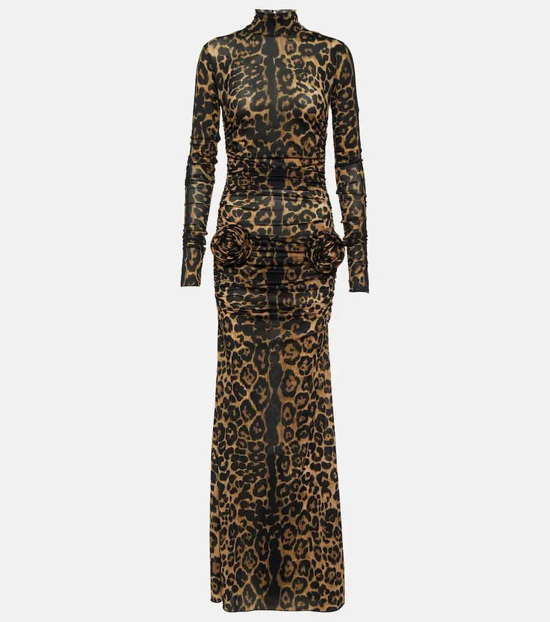 Blumarine Leopard-print floral-appliqué maxi dress | LYBSTORE