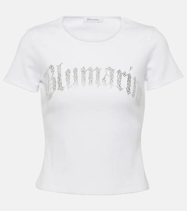 Blumarine Logo embellished cotton jersey T-shirt | LYBSTORE