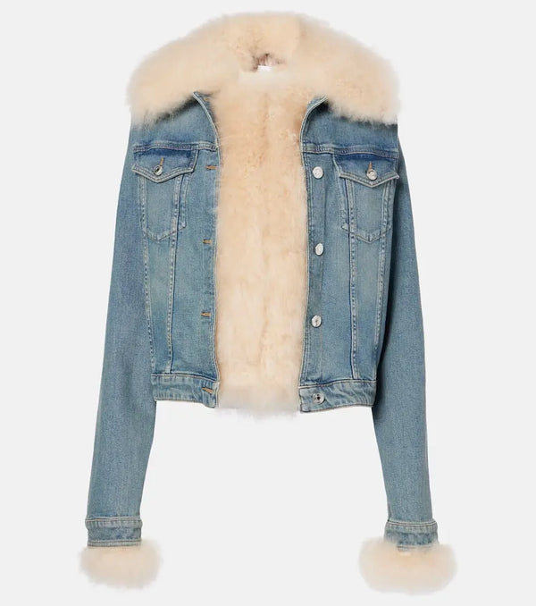 Blumarine Shearling-trimmed denim jacket