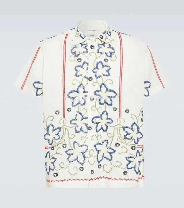 Bode Embroidered cotton and linen shirt