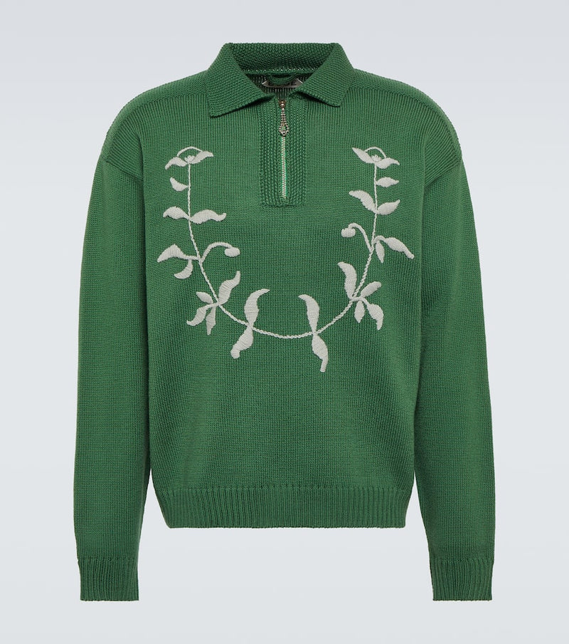 Bode Embroidered wool polo sweater