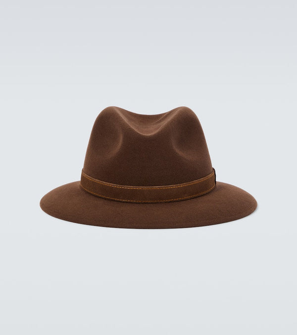 Borsalino Leather-trimmed wool fedora