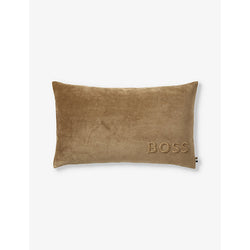 Boss Bold logo-embroidered velvet cotton-blend cushion cover 33cm x 57cm