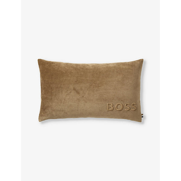 Boss Bold logo-embroidered velvet cotton-blend cushion cover 33cm x 57cm