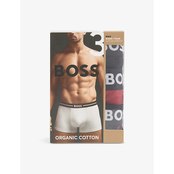 Boss Bold mid-rise pack of three stretch-organic-cotton trunks