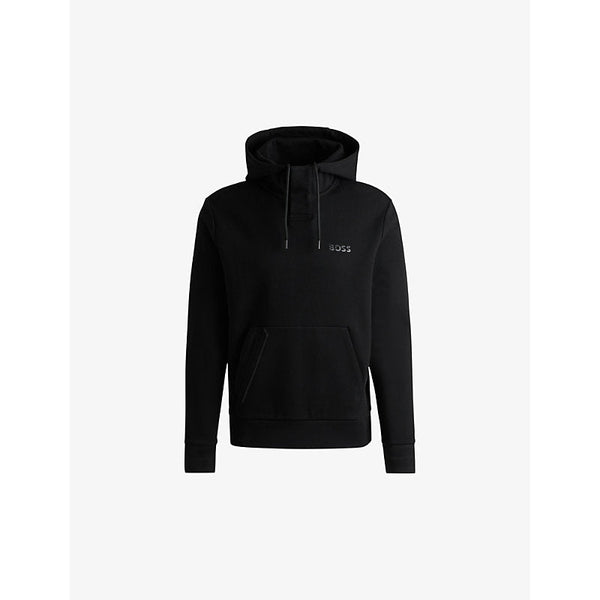 Mens Boss Brand-appliqué regular-fit cotton-blend hoody