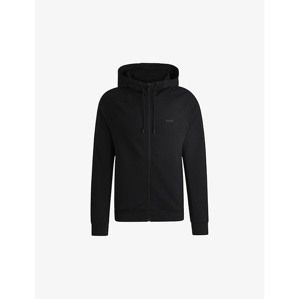 Mens Boss Brand-print zipped stretch-cotton hoody