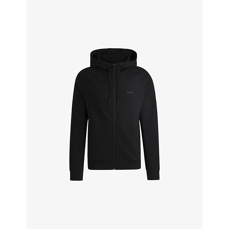 Boss Brand-print zipped stretch-cotton hoody