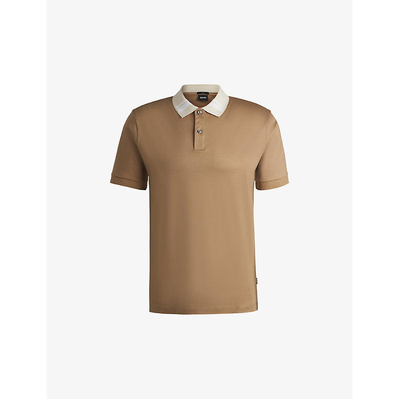 Boss Contrast-collar slim-fit cotton polo shirt