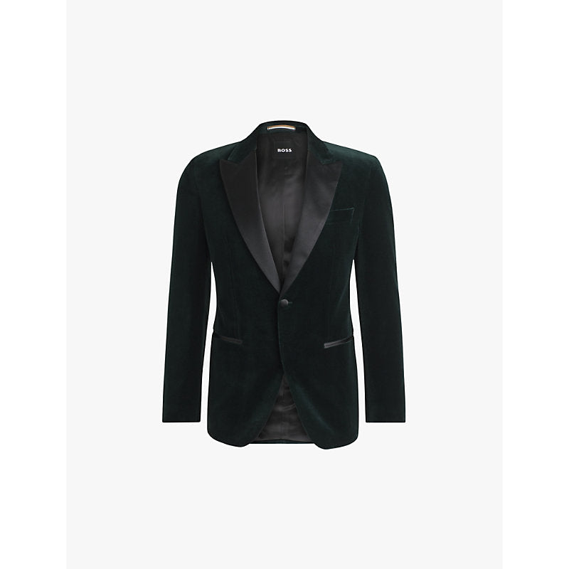 Mens Boss Contrast-lapel slim-fit velvet tuxedo jacket