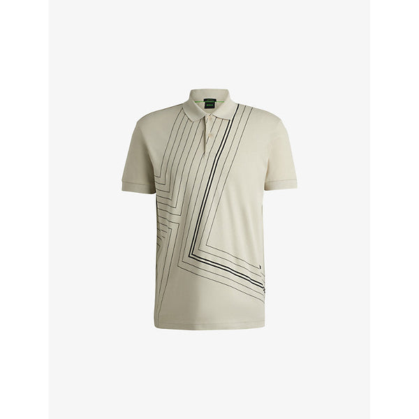 Mens Boss Interlock fineline-artwork cotton-jersey polo shirt