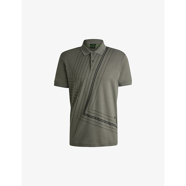 Mens Boss Interlock fineline-artwork cotton-jersey polo shirt