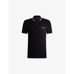 Boss Logo-embroidered 3D-stripe stretch cotton-blend polo shirt