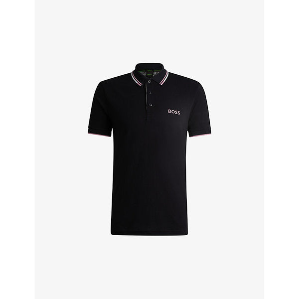 Mens Boss Logo-embroidered 3D-stripe stretch cotton-blend polo shirt