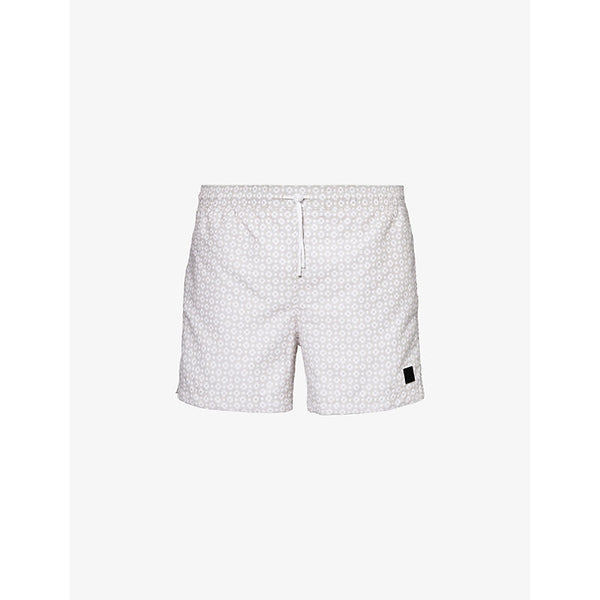 Mens Boss Logo-patch regular-fit recycled-polyester swim shorts