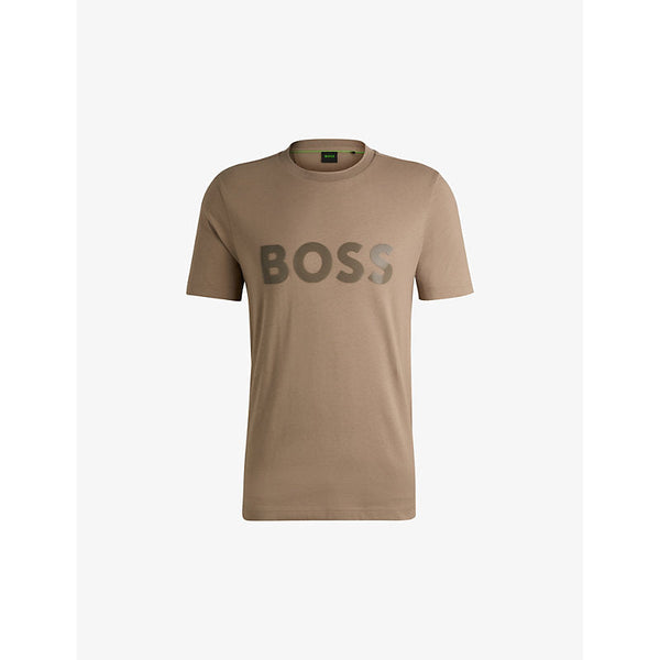 Mens Boss Logo-print regular-fit cotton T-shirt