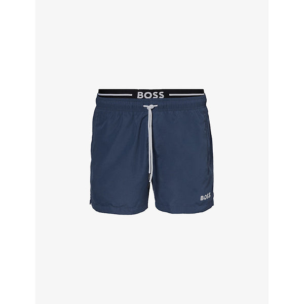 Mens Boss Logo-print regular-fit recycled-polyester swim shorts