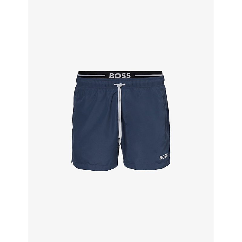 Boss Logo-print regular-fit recycled-polyester swim shorts