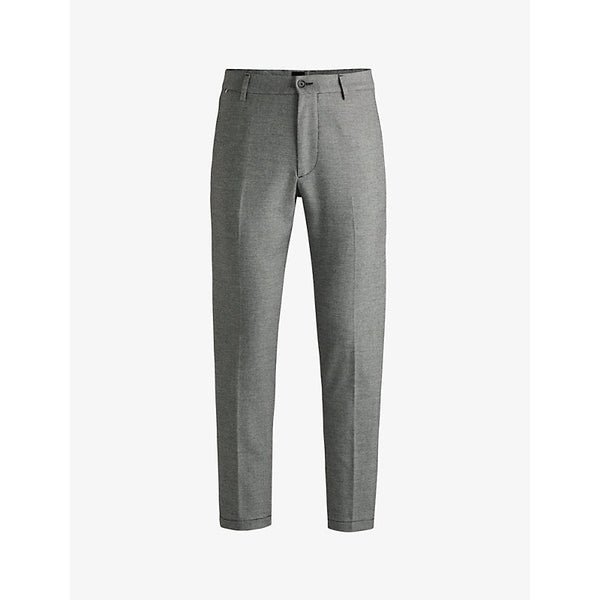 Boss Micro-check tapered-leg regular-fit stretch woven-blend trousers