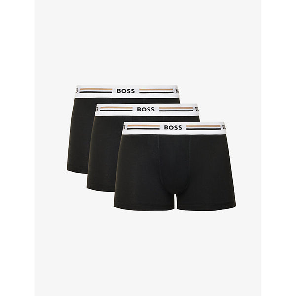 Mens Boss Pack of three logo-embroidered stretch-cotton trunks