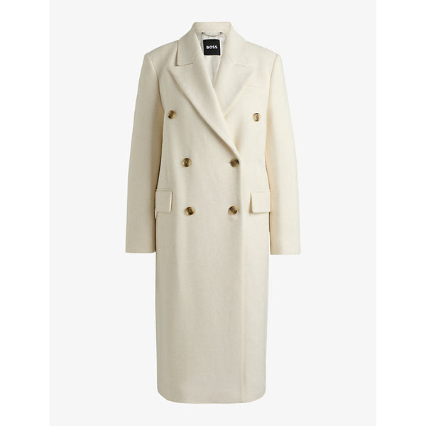 Womens Boss Peak-lapel double-breasted recycled wool-blend coat