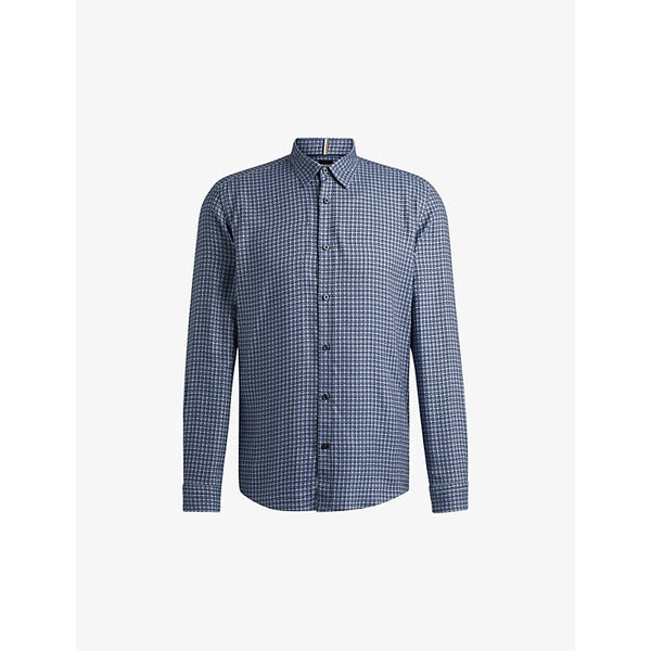 Mens Boss Regular-fit geometric-print chambray shirt